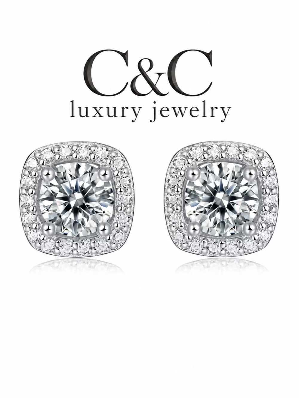 1 CTW Moissanite Halo Stud Earrings
